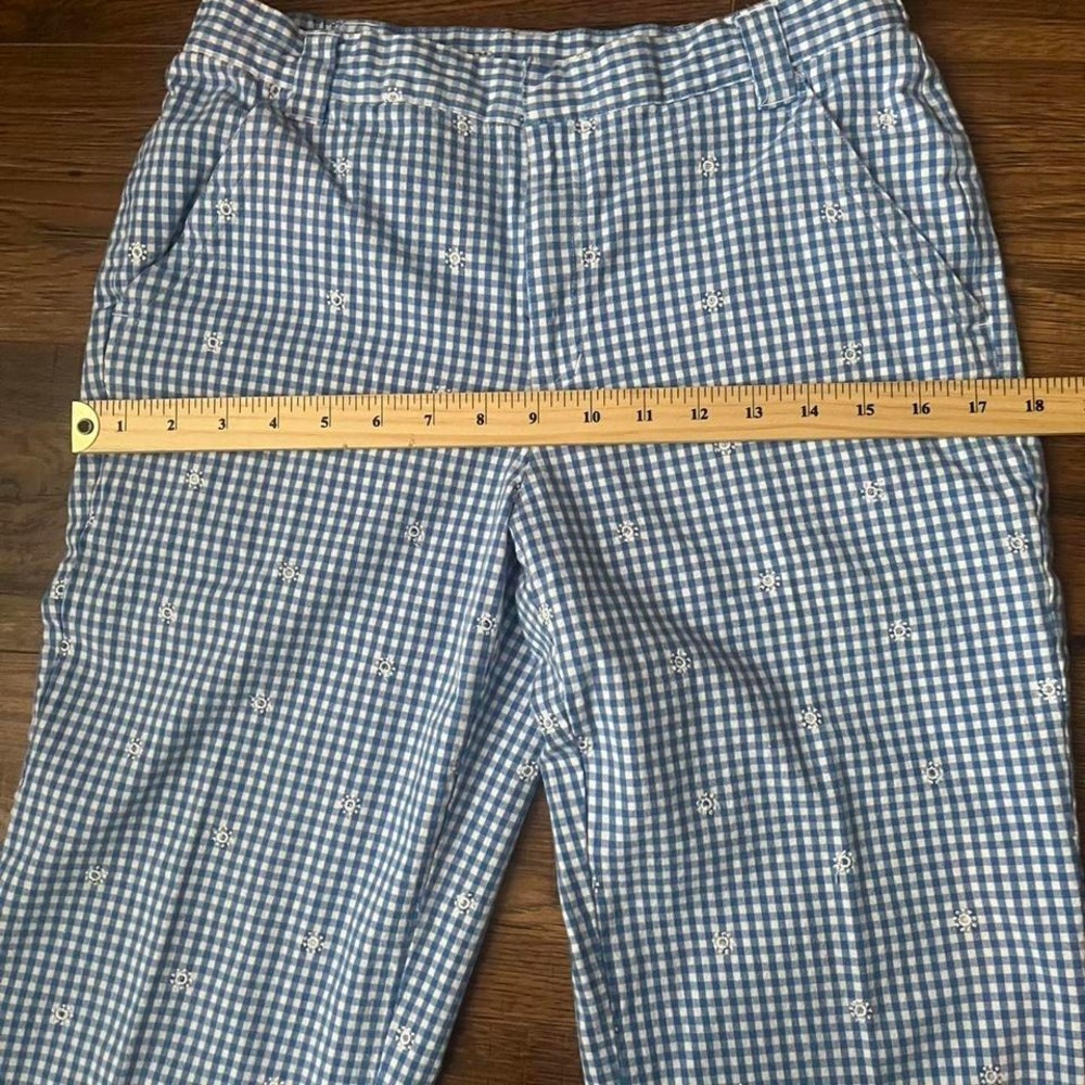 Vintage Blue White Gingham‎ Womens Capri Pants Floral Embroidery Cottagecore Y2K - Picture 4 of 8